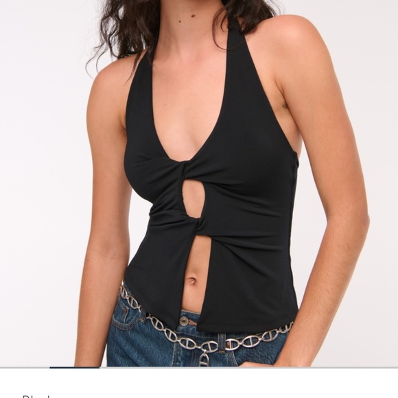 Abercrombie & Fitch Black Bra-Free Twist Halter Cutout Top - Picture 1 of 7